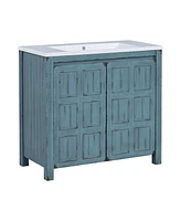 36" Bathroom Vanity Organizer with Sink, Combo Cabinet Set, Bathroom Storage Cabinet, Retro lue
