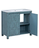 36" Bathroom Vanity Organizer with Sink, Combo Cabinet Set, Bathroom Storage Cabinet, Retro lue