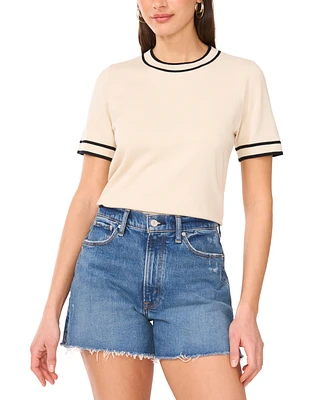 Vince Camuto Women's Striped-Edge Short-Sleeve Sweater
