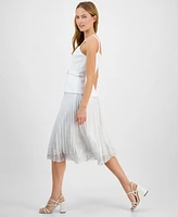 julia jordan Women's Sleeveless Belted Mix-Media Dress