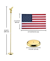 Yescom 6Ft Indoor Flag Pole Kit Eagle Topper Aluminum Gold Pole with Base 3x5Ft Us Flag for Office School City Hall 2Pcs