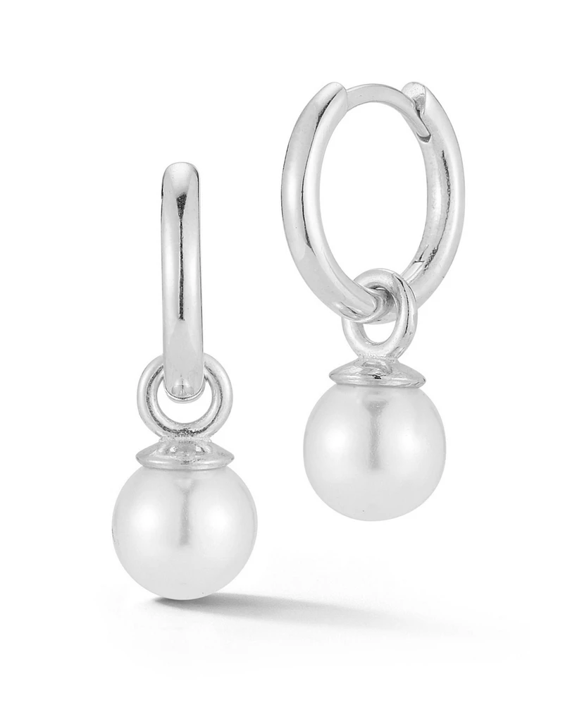 Rachel Zoe Sterling Silver Pearl Charm Hoop Earrings