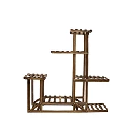 Unho 6 Tier Large Size Flower Planter Rack Plant Stand Garden Decor Planter Display Pine Wood