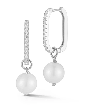 Rachel Zoe Sterling Silver Pearl Charm Square Hoop Earrings