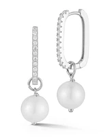 Rachel Zoe Sterling Silver Pearl Charm Square Hoop Earrings