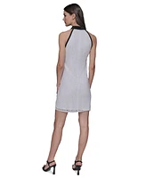 Karl Lagerfeld Paris Women's Geo-Lace Tie-Neck Shift Dress