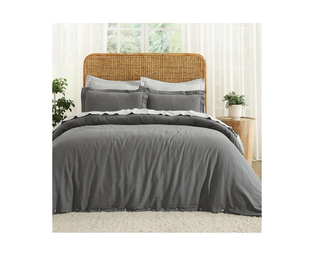 Superior Cotton Linen Blend Solid 3-Piece Duvet Cover Set
