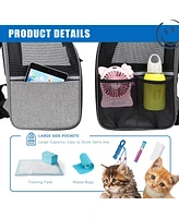 FluffyDream Pet Carrier Backpack for Large/Small Cats and Dogs, Puppies, Safety Features and Cushion Back Support for Travel, Hiking, Outdoor Use, Bla