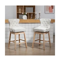 Set of 2, 30 Inch Swivel Bar Stools with Nailhead Trim & Rubberwood Legs-The Pop Home