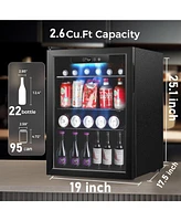 Cowsar 24 Bottle Wine Cooler/Cabinet Beverage Refrigerator Small Mini Wine Cellar Beer Soda Clear Glass Door Bar Fridge Quiet Operation Compressor Adj