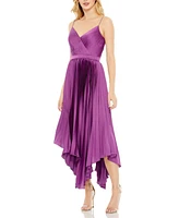 Mac Duggal Women's Pleated Satin Flowy Midi Dress