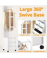 Jewelry Cabinet with 3 Drawers, Lockable Standing Jewelry Armoire