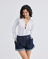 Reistor Women's Crisp Details Button-down Shirt White