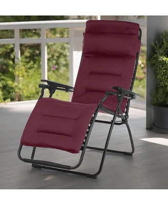 Steel Zero Gravity Chair with Red Cushion – Outdoor Recliner for Ultimate Comfort
