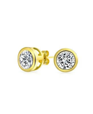 Bling Jewelry Simple Classic Martini Bezel Set Cubic Zirconia Cz Round Solitaire Stud Earrings Rose Gold Plated .925 Sterling Silver