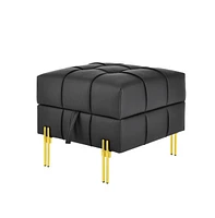 Anti-Scratch Leather Storage Ottoman Pet Friendly Upholstered Bench with Golden Stainless Steel Legs for Entryway Bedroom or Living Room-The Pop Home