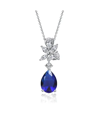 White Gold Plated with Colored Cubic Zirconia Teardrop Cluster Pendant Necklace