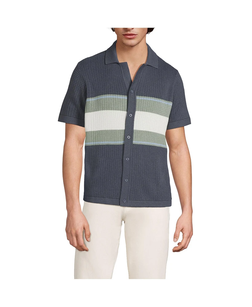Lands' End Men's Short Sleeve Camp Collar Sweater Polo