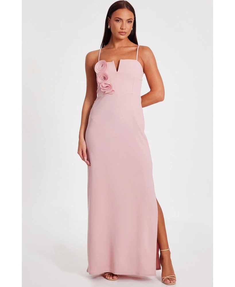 Quiz Women's Scuba Crepe Maxi Dress with 3D Applique Detail