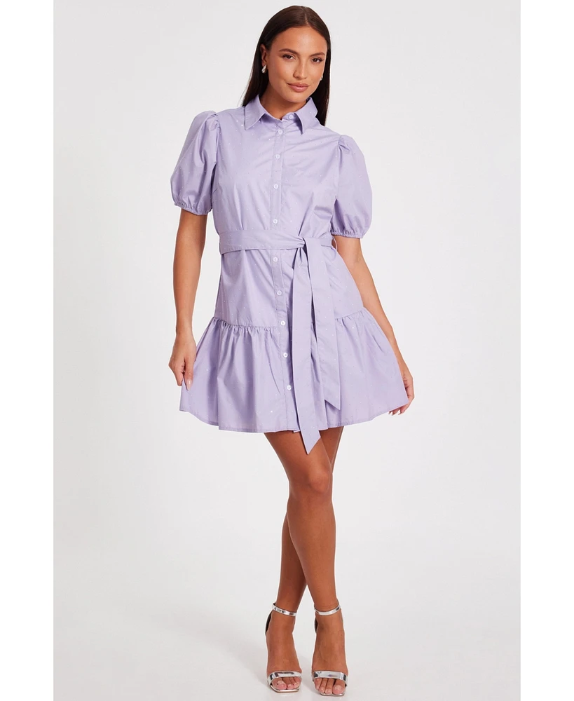 Quiz Women's Diamante Detail Cotton Shirt Dress