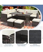 Gymax 7PCS Wicker Patio Conversation Furniture Set Sectional Sofa Set w/ Cushions