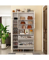 Multifunctional shoe cabinet with 9 doors, extra space, white shoe rack for storage, removable and adjustable shelves