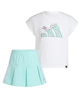adidas Toddler and Little Girls 2-Piece Graphic Sleeveless Box T-Shirt French Terry Skort Set