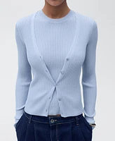 Mango Women's V-Neck Rib-Knit Cardigan Sweater