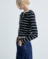 Mango Women's Stripped Knit Cardigan Sweater