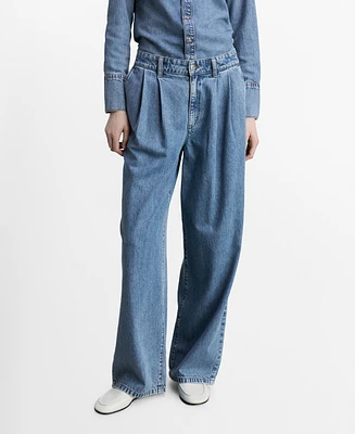 Mango Women's Wide Leg Pleated Jeans