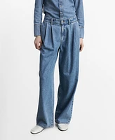Mango Women's Wide Leg Pleated Jeans