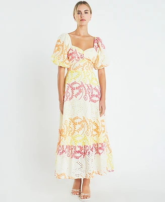 English Factory Women's Cotton Eyelet Puff-Sleeve Maxi Dress