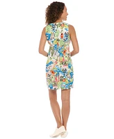 London Times Women's Printed Sleeveless Satin Shift Dress