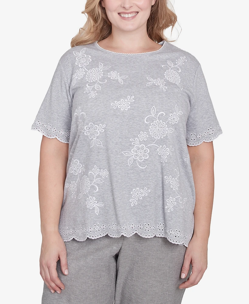 Alfred Dunner Plus Crystal Springs Crew Neck Top