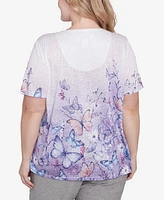 Alfred Dunner Plus Crystal Springs Criss Cross Ombre Butterfly Top