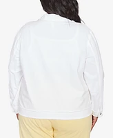 Alfred Dunner Plus Rise and Shine Soutache Fringe Trim Collared Jacket