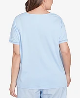 Alfred Dunner Plus St. Thomas Dragonfly Flower Applique Crew Neck Top