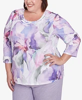 Alfred Dunner Plus Crystal Springs Dramatic Flower Top