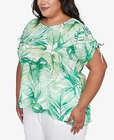 Alfred Dunner Plus Rise and Shine Monotone Tropical Leaf Top