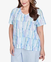 Alfred Dunner Plus St. Thomas Textured Brushstroke Short Sleeve Top