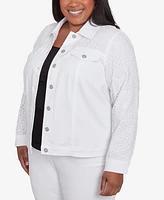 Alfred Dunner Plus Crystal Springs Eyelet Denim Long Sleeve Jacket