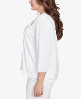 Alfred Dunner Plus Rise and Shine Embroidered Pineapple Top