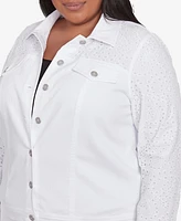 Alfred Dunner Plus Crystal Springs Eyelet Denim Long Sleeve Jacket