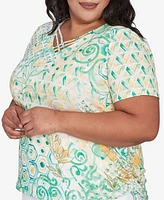 Alfred Dunner Plus Rise and Shine Tropical Geometric Patchwork Top