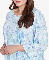 Alfred Dunner Plus St. Thomas Island Mint Paisley Ruched Side Top