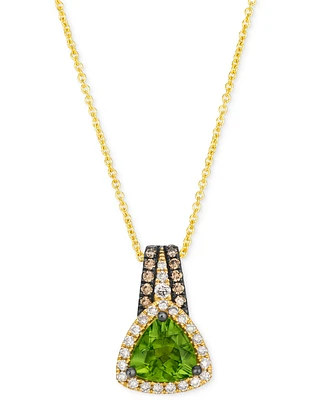 Le Vian Green Apple Peridot (1-1/6 ct. t.w.) & Diamond (1/5 ct. t.w.) Trillion Halo Adjustable 20" Pendant Necklace in 14k Gold
