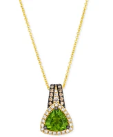 Le Vian Green Apple Peridot (1-1/6 ct. t.w.) & Diamond (1/5 ct. t.w.) Trillion Halo Adjustable 20" Pendant Necklace in 14k Gold