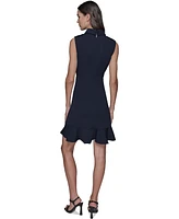 Karl Lagerfeld Paris Women's Scuba Crepe A-Line Ruffle Hem Dress