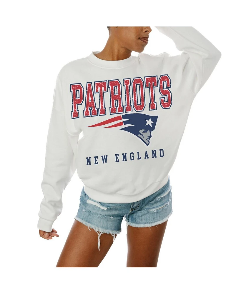 Gameday Couture Women's White New England Patriots Sunday Drives Oversized Crewneck Pullover Sweatshirt