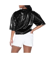 Gameday Couture Women's Black New Orleans Saints Rise Up Sequin Cropped T-Shirt